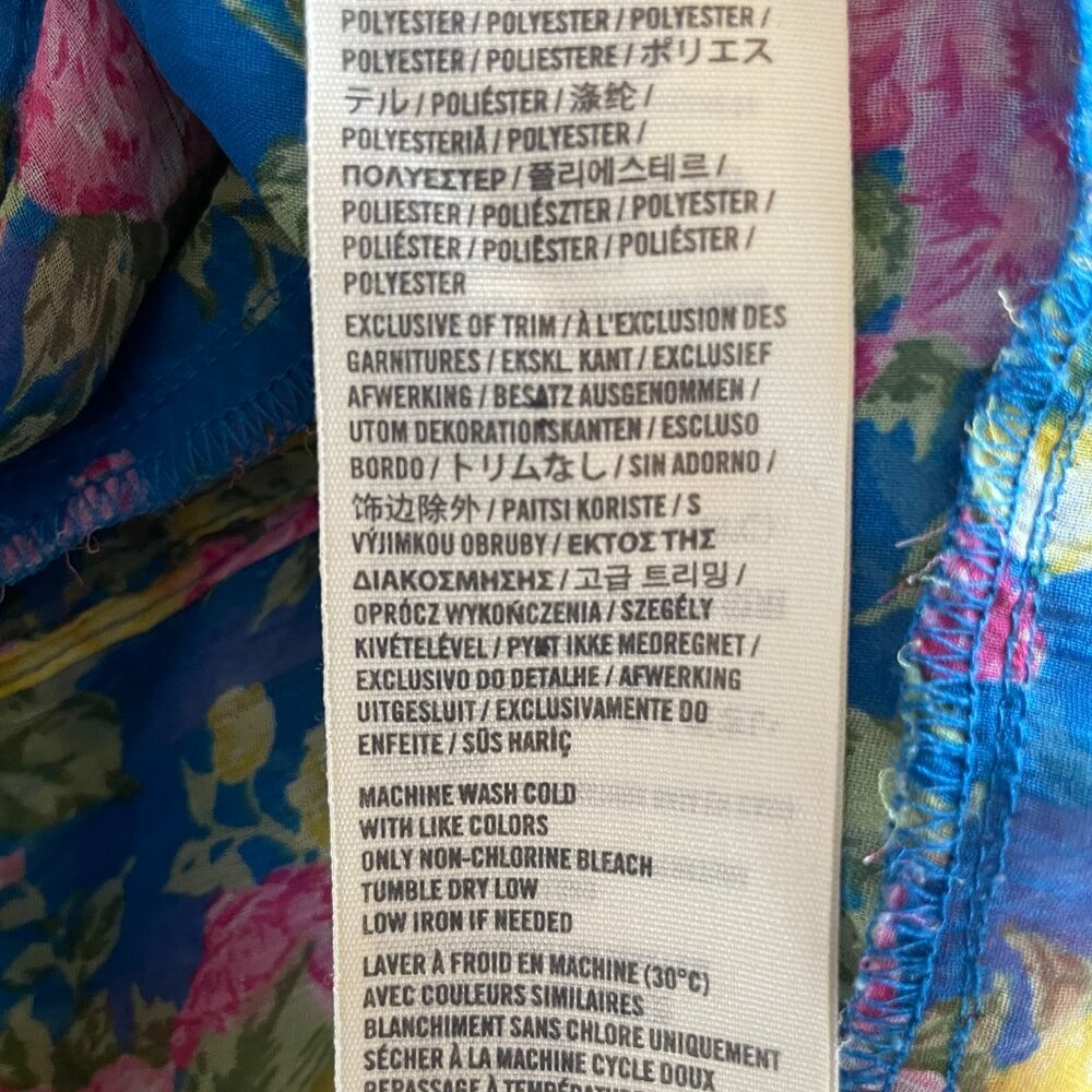 Abercrombie & Fitch Sheer Floral Ruffle Tank Top,‎ Front Buttons, Blue, Pink, S - Picture 4 of 6